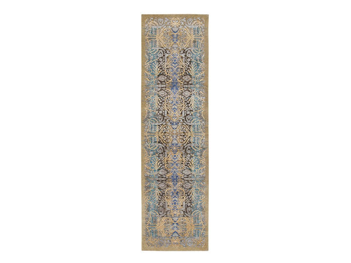 2'6" x 10'0" New Hand Knotted Brown Wool & Silk Runner Oriental Rug - MOA10264407