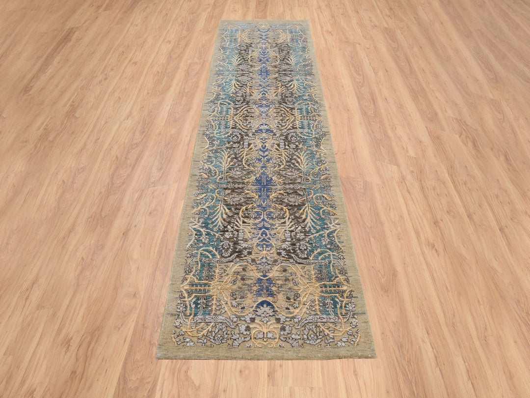 2'6" x 10'0" New Hand Knotted Brown Wool & Silk Runner Oriental Rug - MOA10264407