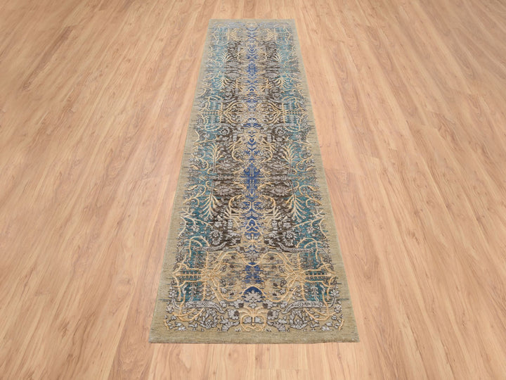 2'6" x 10'0" New Hand Knotted Brown Wool & Silk Runner Oriental Rug - MOA10264407