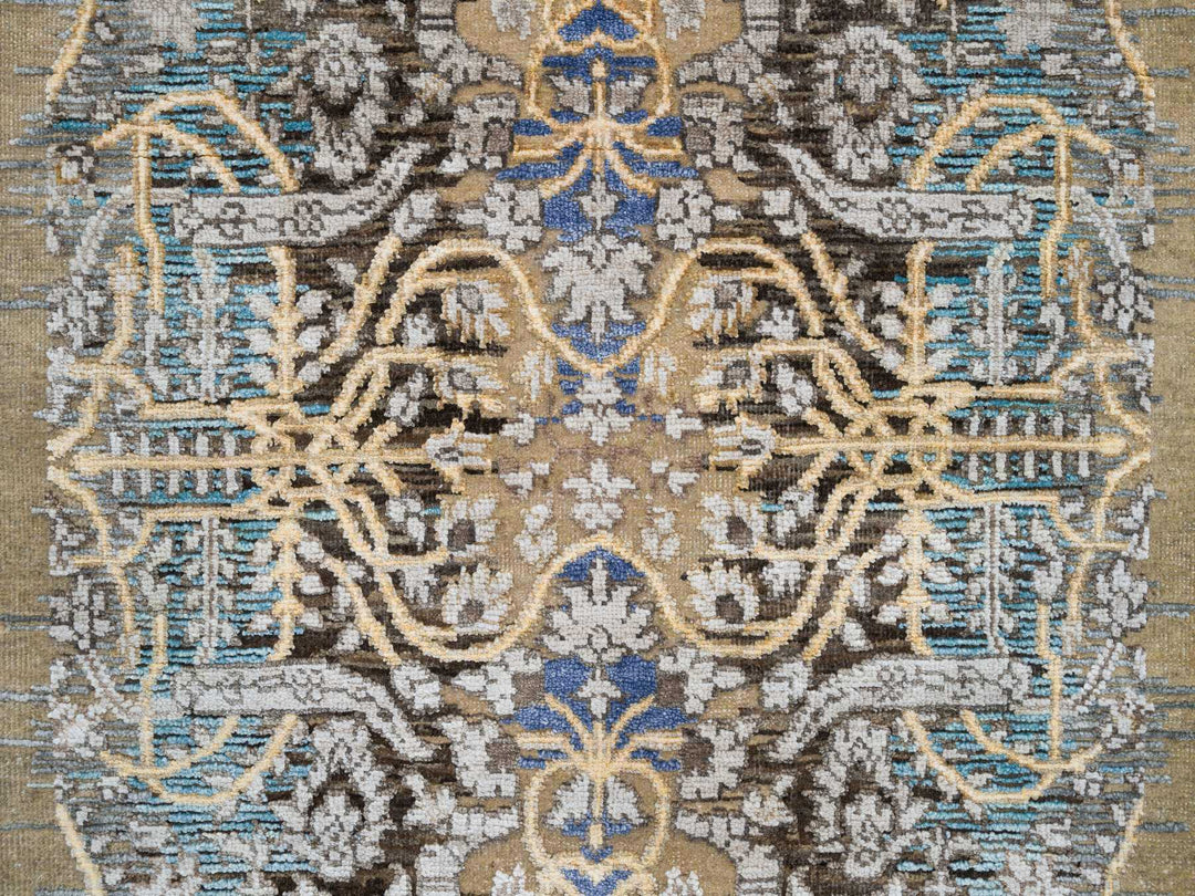 2'6" x 10'0" New Hand Knotted Brown Wool & Silk Runner Oriental Rug - MOA10264407
