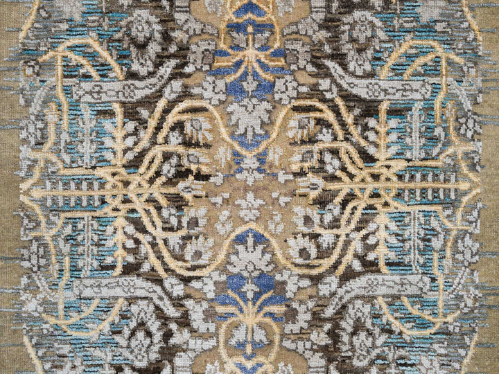 2'6" x 10'0" New Hand Knotted Brown Wool & Silk Runner Oriental Rug - MOA10264407