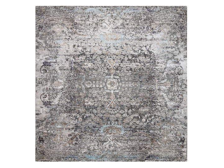 10'0" x 10'3" New Hand Knotted Grey Wool & Silk Square Oriental Rug - MOA10264414