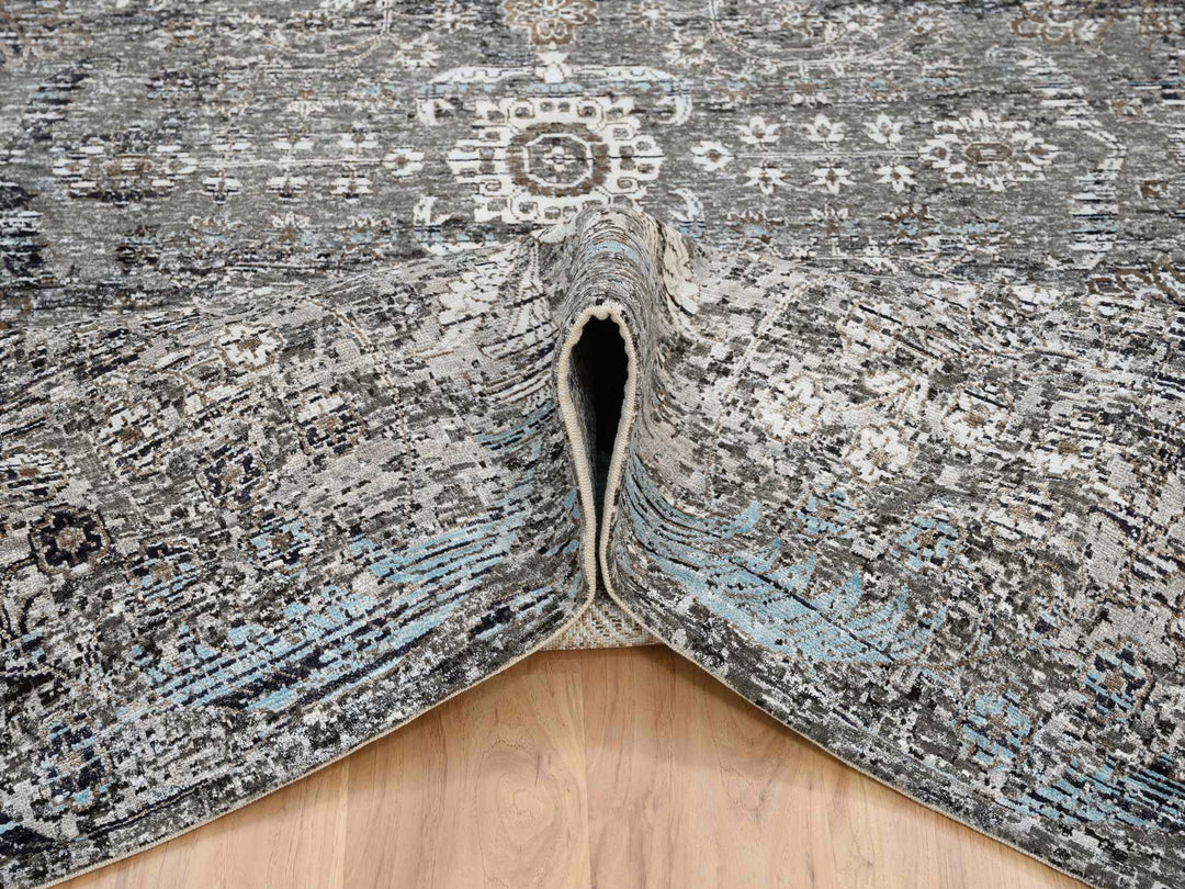 10'0" x 10'3" New Hand Knotted Grey Wool & Silk Square Oriental Rug - MOA10264414