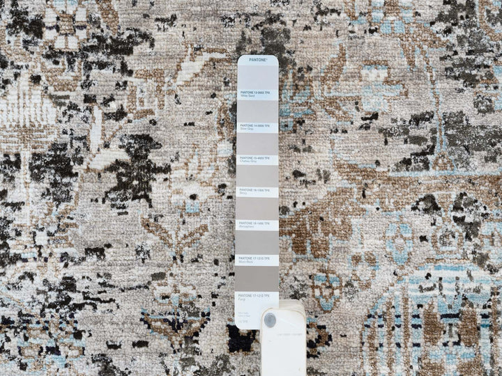 10'0" x 10'3" New Hand Knotted Brown Wool & Silk Square Oriental Rug - MOA10264414