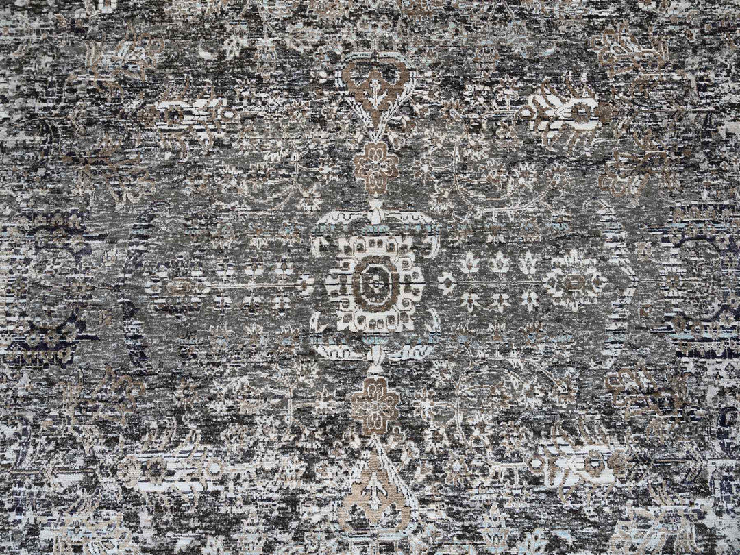 10'0" x 10'3" New Hand Knotted Grey Wool & Silk Square Oriental Rug - MOA10264414