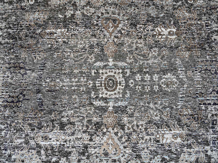 10'0" x 10'3" New Hand Knotted Grey Wool & Silk Square Oriental Rug - MOA10264414