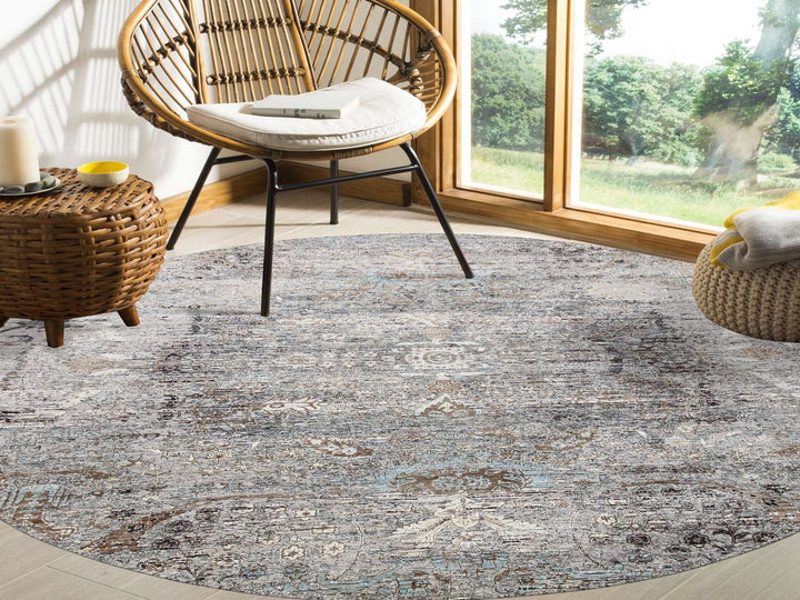 10'0" x 10'3" New Hand Knotted Grey Wool & Silk Round Oriental Rug - MOA10264415