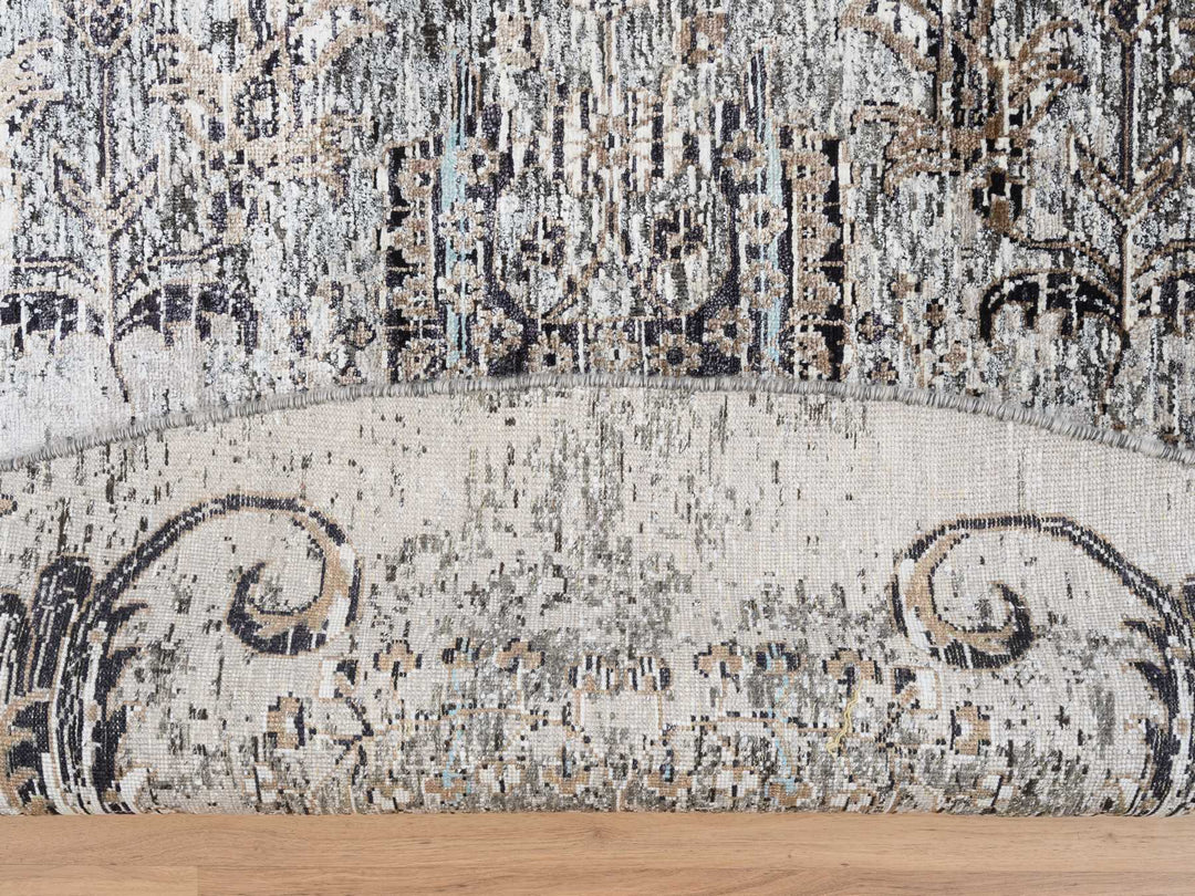10'0" x 10'3" New Hand Knotted Grey Wool & Silk Round Oriental Rug - MOA10264415