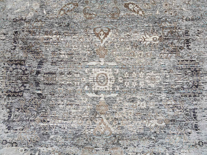 10'0" x 10'3" New Hand Knotted Grey Wool & Silk Round Oriental Rug - MOA10264415