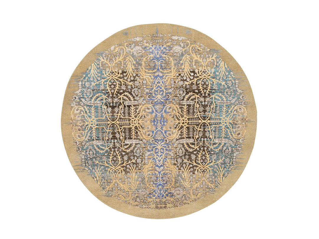 6'0" x 6'0" New Hand Knotted Brown Wool & Silk Round Oriental Rug - MOA10264420