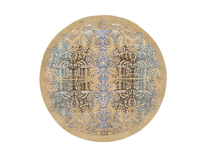 6'0" x 6'0" New Hand Knotted Brown Wool & Silk Round Oriental Rug - MOA10264420
