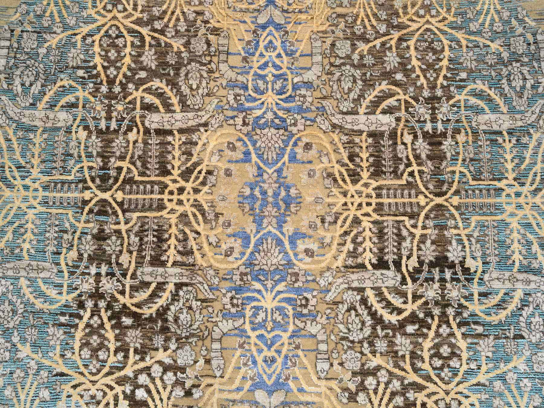 6'0" x 6'0" New Hand Knotted Brown Wool & Silk Round Oriental Rug - MOA10264420