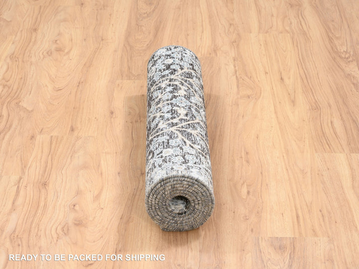 2'7" x 8'3" New Hand Knotted Brown Wool & Silk Runner Oriental Rug - MOA10264421