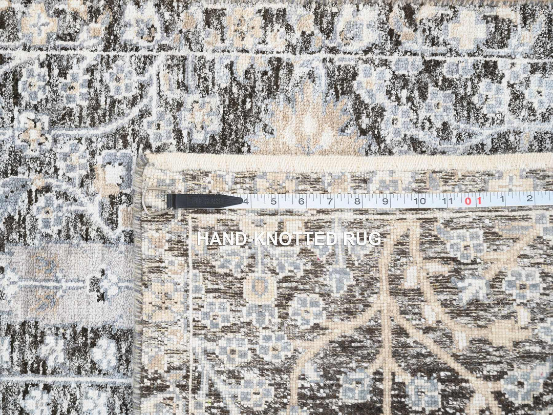 2'7" x 8'3" New Hand Knotted Black Wool & Silk Runner Oriental Rug - MOA10264421