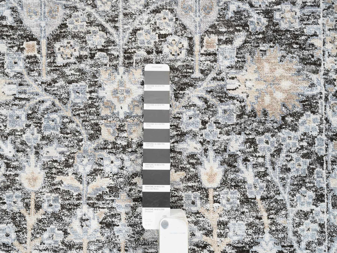 2'7" x 8'3" New Hand Knotted Black Wool & Silk Runner Oriental Rug - MOA10264422