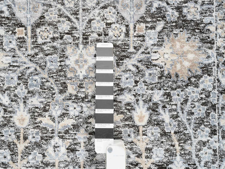 2'7" x 8'3" New Hand Knotted Black Wool & Silk Runner Oriental Rug - MOA10264422