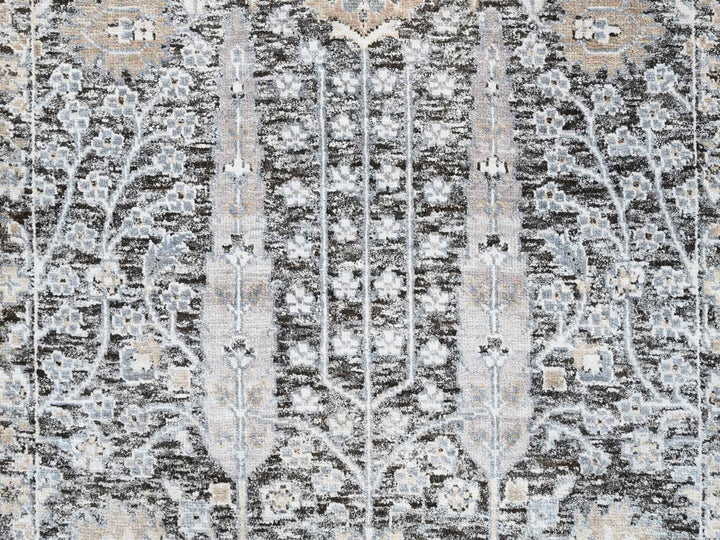 2'7" x 8'3" New Hand Knotted Black Wool & Silk Runner Oriental Rug - MOA10264422