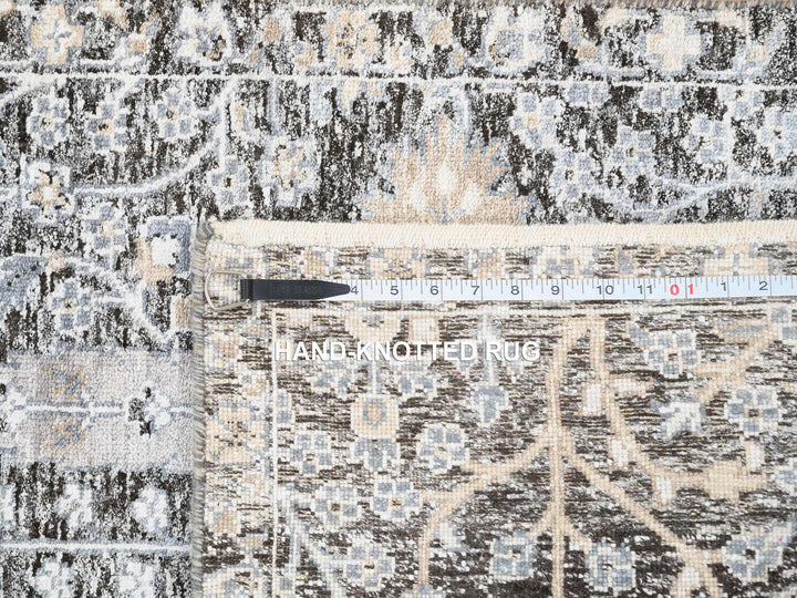 2'7" x 8'3" New Hand Knotted Black Wool & Silk Runner Oriental Rug - MOA10264422