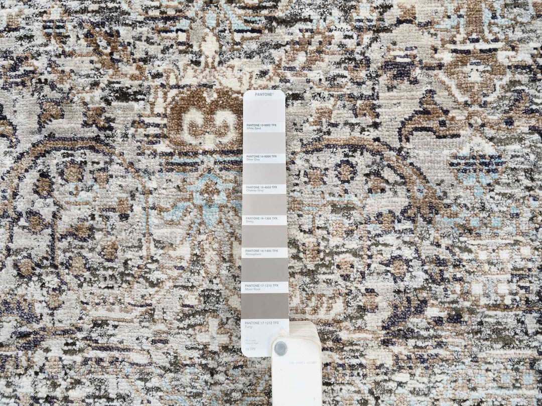 2'7" x 22'3" New Hand Knotted Grey Wool & Silk Runner Oriental Rug - MOA10264423