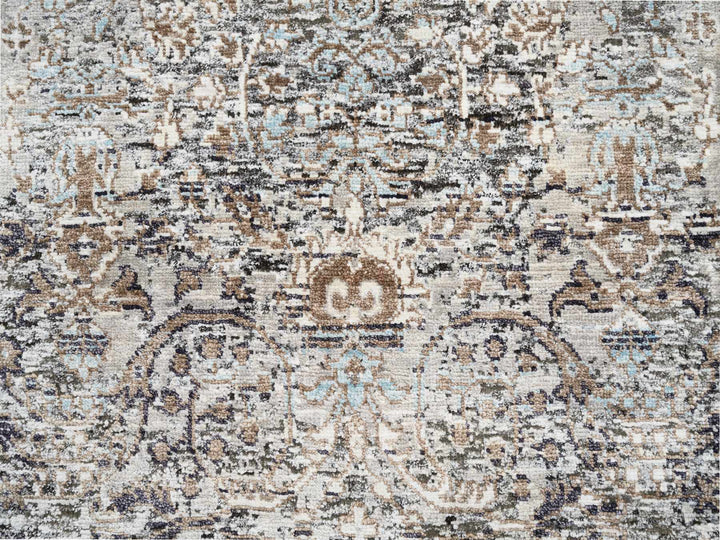 2'7" x 22'3" New Hand Knotted Grey Wool & Silk Runner Oriental Rug - MOA10264423