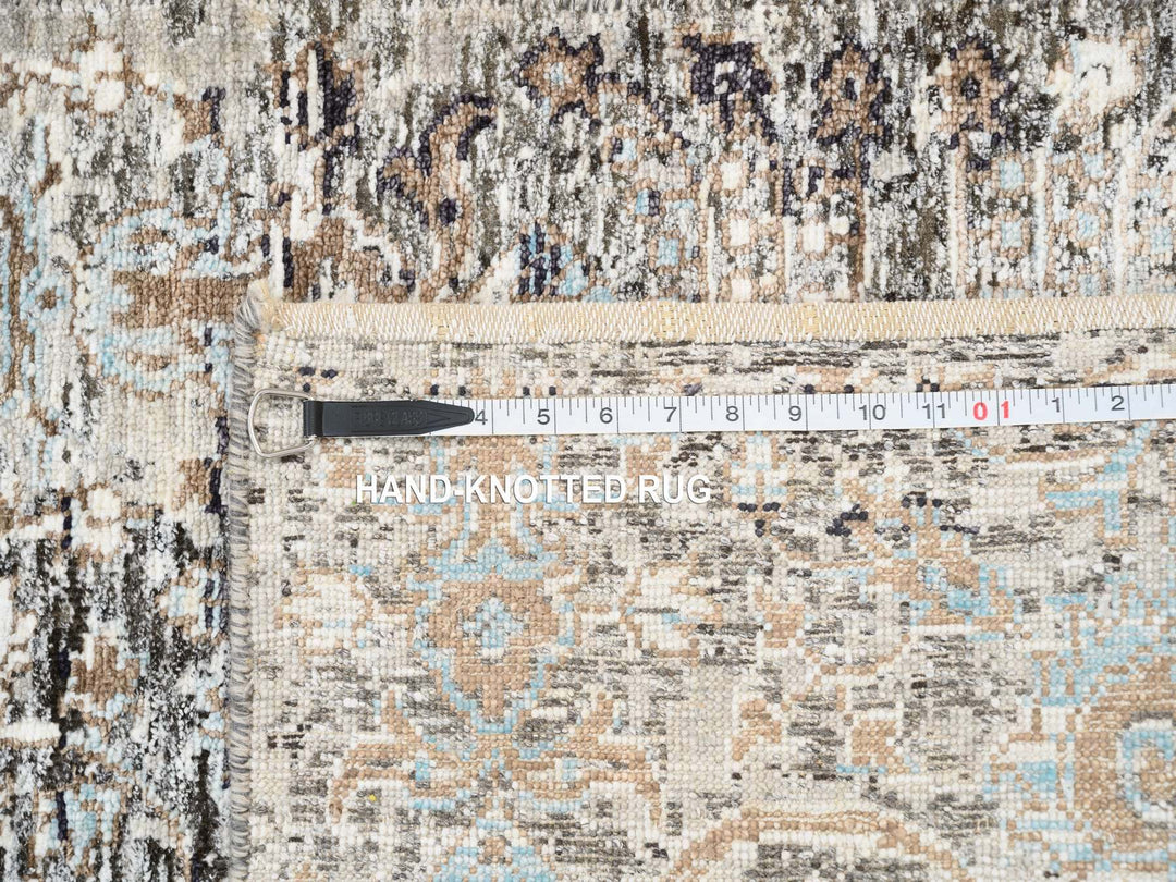 2'7" x 22'3" New Hand Knotted Grey Wool & Silk Runner Oriental Rug - MOA10264423