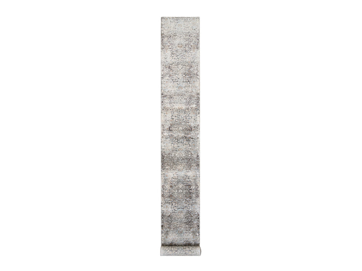 2'6" x 20'0" New Hand Knotted Grey Wool & Silk Runner Oriental Rug - MOA10264424