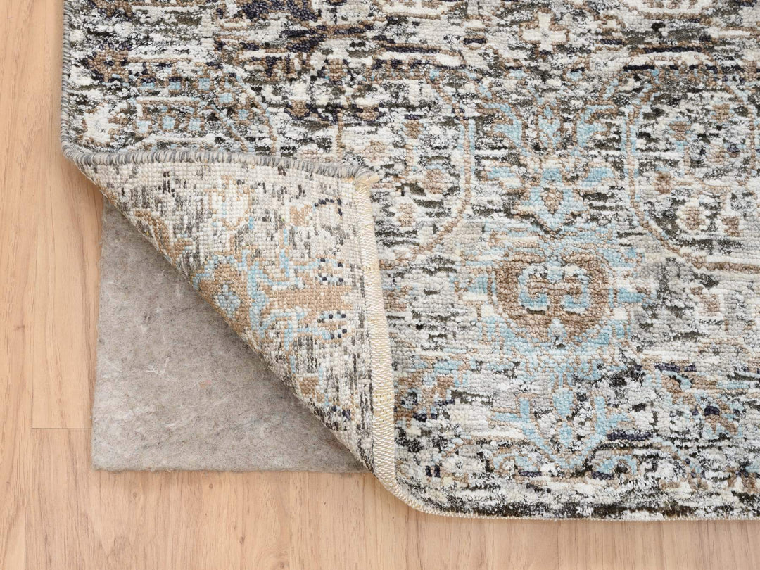 2'6" x 20'0" New Hand Knotted Grey Wool & Silk Runner Oriental Rug - MOA10264424