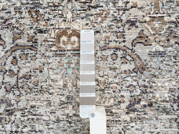 2'6" x 20'0" New Hand Knotted Grey Wool & Silk Runner Oriental Rug - MOA10264424