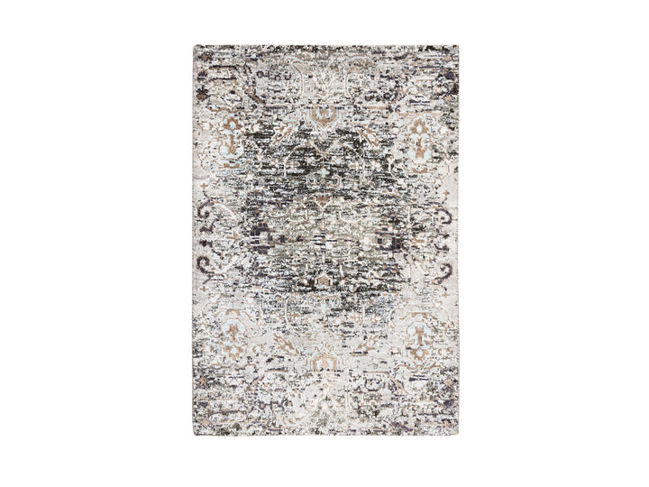 2'1" x 3'0" New Hand Knotted Grey Wool & Silk Rectangle Oriental Rug - MOA10264427