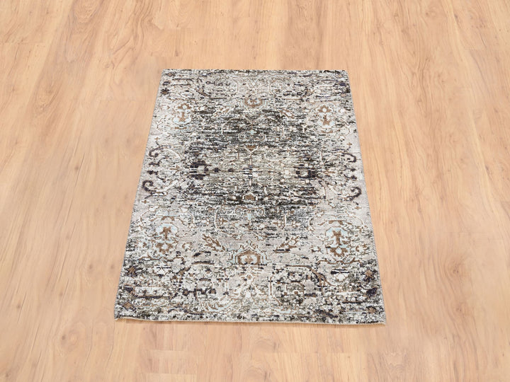 2'1" x 3'0" New Hand Knotted Grey Wool & Silk Rectangle Oriental Rug - MOA10264427