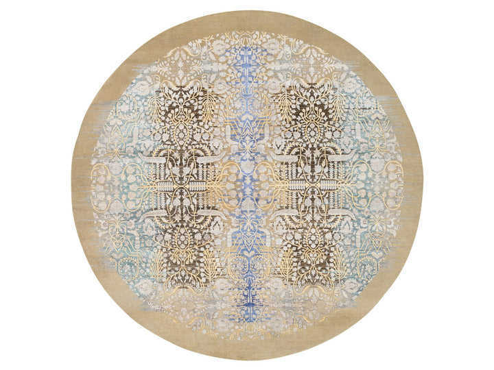 11'10" x 11'10" New Hand Knotted Brown Wool & Silk Round Oriental Rug - MOA10264438