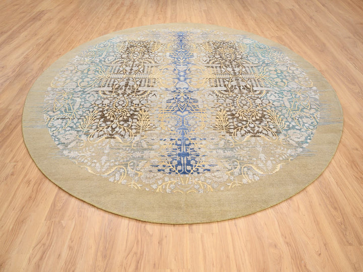 11'10" x 11'10" New Hand Knotted Brown Wool & Silk Round Oriental Rug - MOA10264438