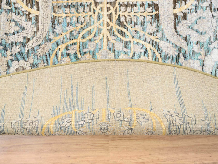 11'10" x 11'10" New Hand Knotted Brown Wool & Silk Round Oriental Rug - MOA10264438