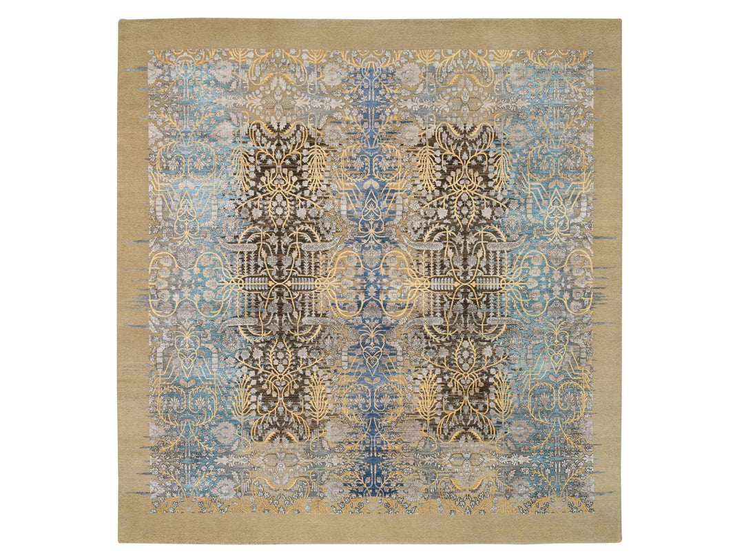 12'0" x 12'2" New Hand Knotted Brown Wool & Silk Square Oriental Rug - MOA10264440