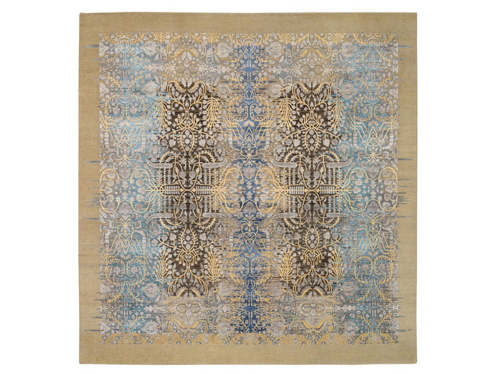 12'0" x 12'2" New Hand Knotted Brown Wool & Silk Square Oriental Rug - MOA10264440