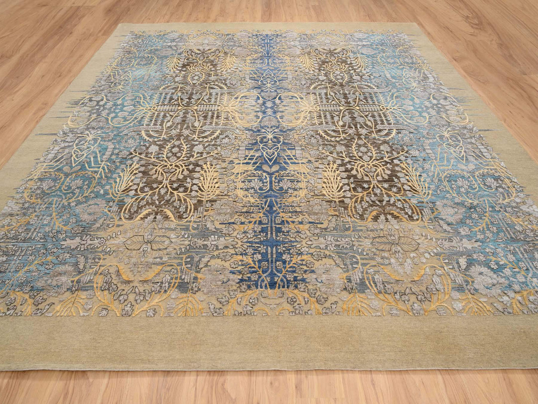 12'0" x 12'2" New Hand Knotted Brown Wool & Silk Square Oriental Rug - MOA10264440