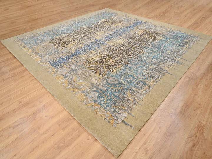 12'0" x 12'2" New Hand Knotted Brown Wool & Silk Square Oriental Rug - MOA10264440