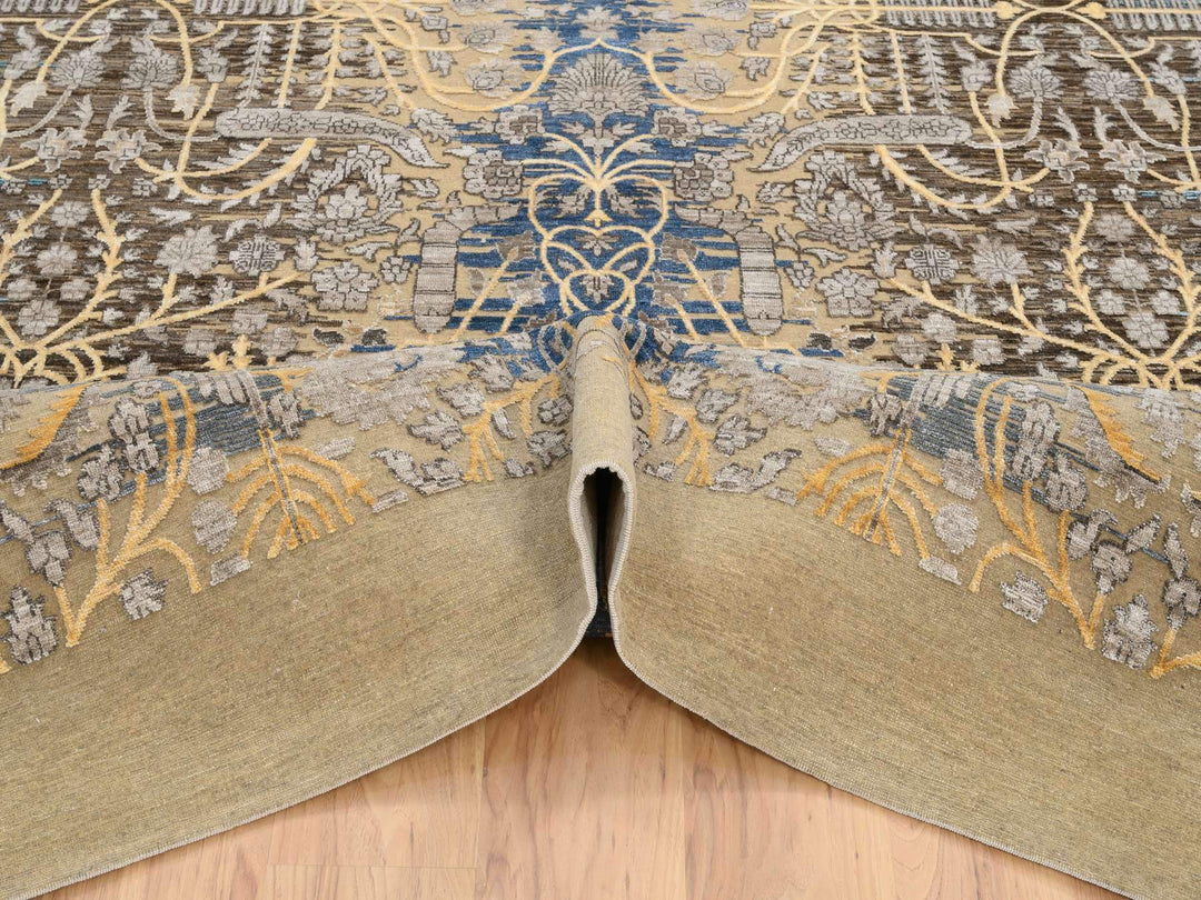 12'0" x 12'2" New Hand Knotted Brown Wool & Silk Square Oriental Rug - MOA10264440