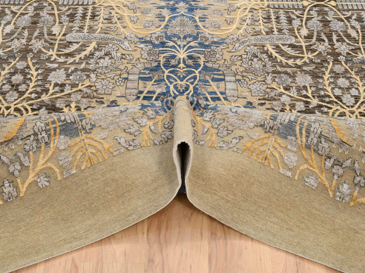 12'0" x 12'2" New Hand Knotted Brown Wool & Silk Square Oriental Rug - MOA10264440