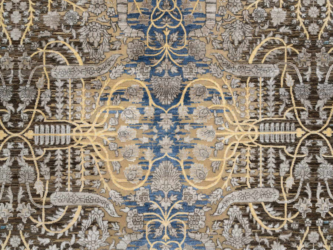12'0" x 12'2" New Hand Knotted Brown Wool & Silk Square Oriental Rug - MOA10264440