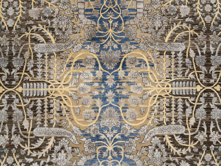 12'0" x 12'2" New Hand Knotted Brown Wool & Silk Square Oriental Rug - MOA10264440