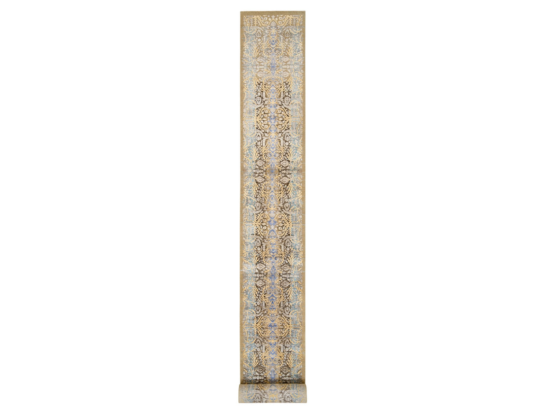2'6" x 24'1" New Hand Knotted Brown Wool & Silk Runner Oriental Rug - MOA10264444