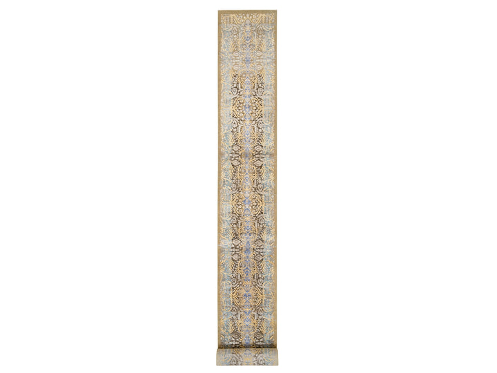 2'6" x 24'1" New Hand Knotted Brown Wool & Silk Runner Oriental Rug - MOA10264444