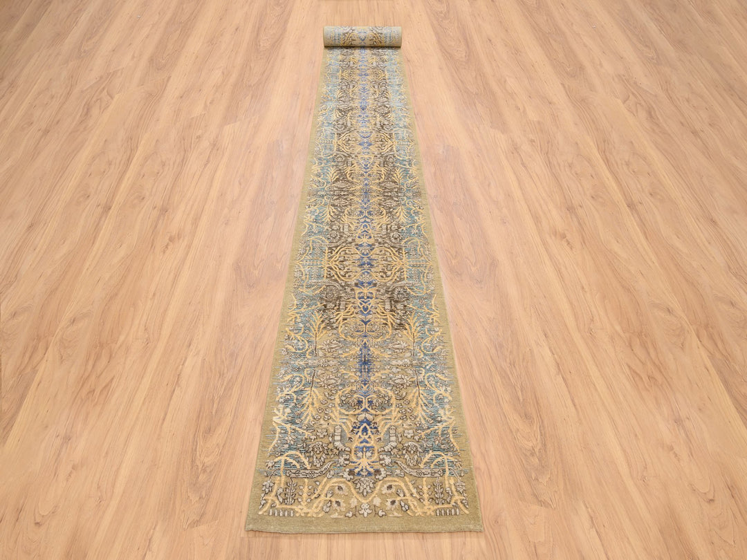 2'6" x 24'1" New Hand Knotted Brown Wool & Silk Runner Oriental Rug - MOA10264444