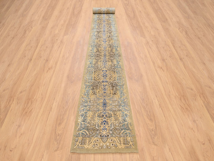 2'6" x 24'1" New Hand Knotted Brown Wool & Silk Runner Oriental Rug - MOA10264444