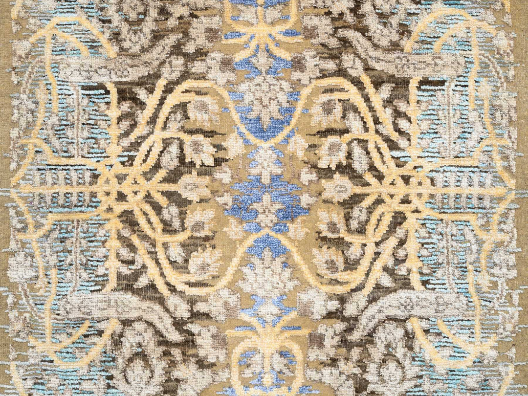 2'6" x 24'1" New Hand Knotted Brown Wool & Silk Runner Oriental Rug - MOA10264444