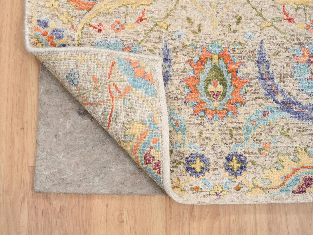 2'7" x 22'2" New Hand Knotted Beige Wool & Silk Runner Oriental Rug - MOA10264445