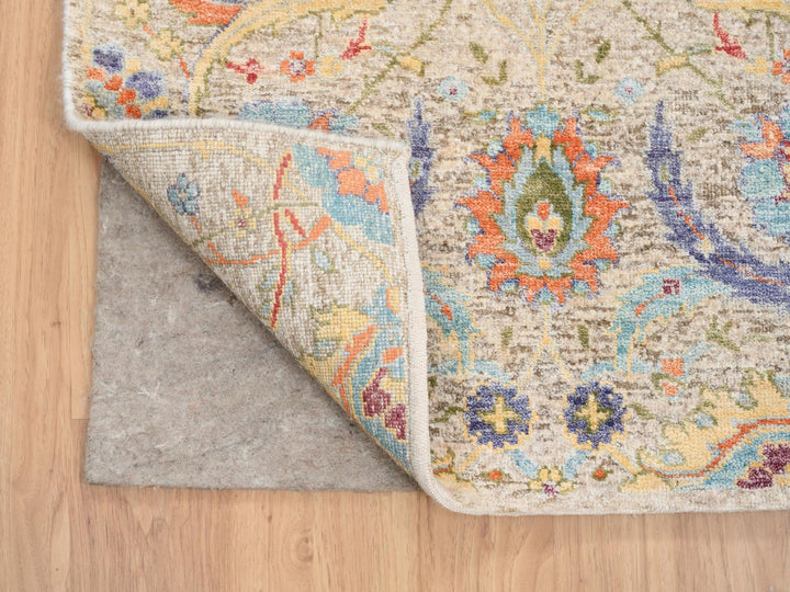2'7" x 22'2" New Hand Knotted Beige Wool & Silk Runner Oriental Rug - MOA10264445