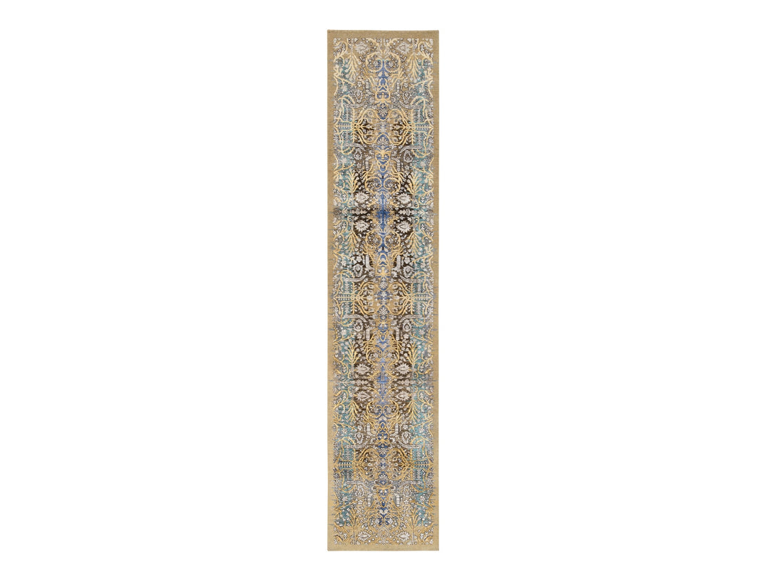 2'6" x 12'1" New Hand Knotted Brown Wool & Silk Runner Oriental Rug - MOA10264447