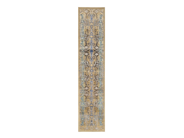 2'6" x 12'1" New Hand Knotted Brown Wool & Silk Runner Oriental Rug - MOA10264447